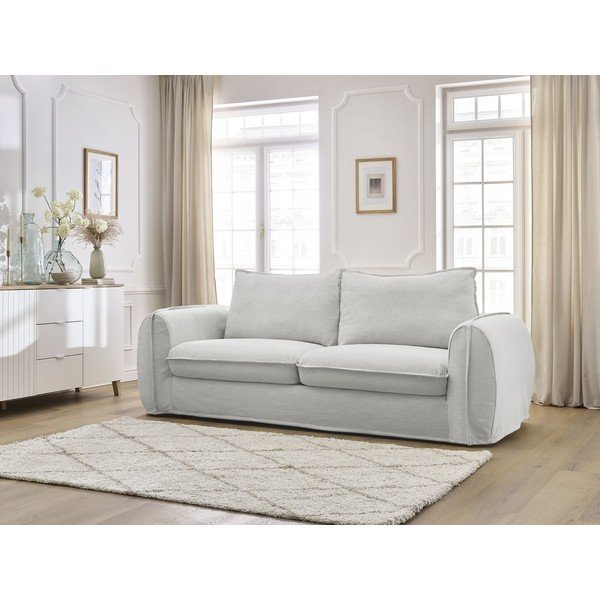 Canapea gri deschis pentru dormitul zilnic/extensibilă 216 cm Archimede – Bobochic Paris-image-1