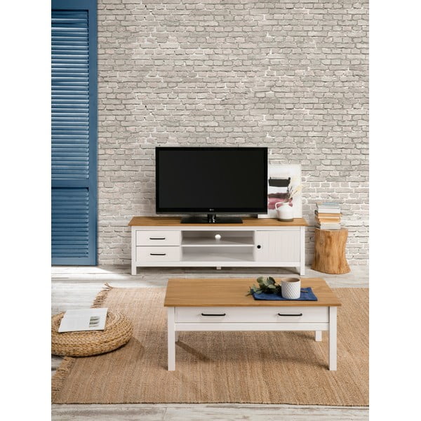 Comodă TV albă din lemn de pin 158x47 cm Miranda – Marckeric-image-1