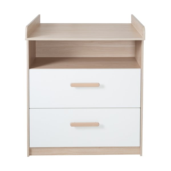 Comodă de copii albă-în culoare naturală cu aspect de lemn de stejar cu masă de schimbat 88x98x75 cm Cabane – Roba
