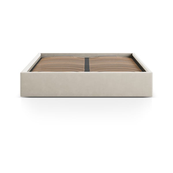 Pat matrimonial bej tapițat cu spațiu de depozitare/fără tăblie cu somieră 180x200 cm Susan – Micadoni -image-2