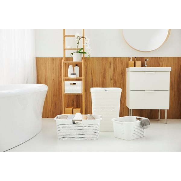 Coș de rufe din plastic alb 55 L Country - Rotho-image-1