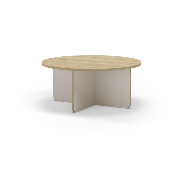 Măsuță de cafea crem/în culoare naturală rotundă cu blat cu aspect de lemn de stejar ø 80 cm Hillary – Marckeric
