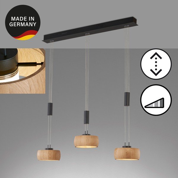 Lustră neagră/în culoare naturală LED cu intensitate reglabilă cu abajur din lemn Shine-wood – Fischer & Honsel-image-4