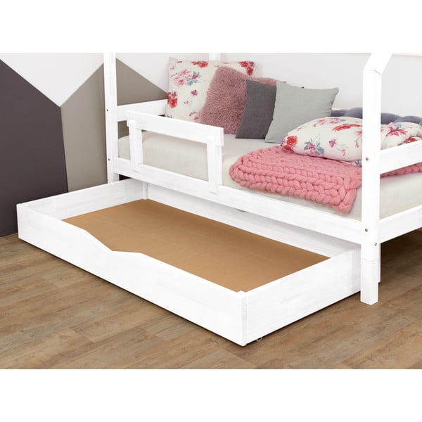 Sertar din lemn pentru pat cu somieră pe suprafață plină Benlemi Buddyn, 70 x 140 cm, alb