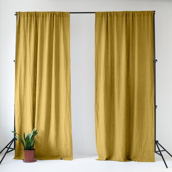 Draperie galbenă din in 140x300 cm Lemon Curry – Linen Tales