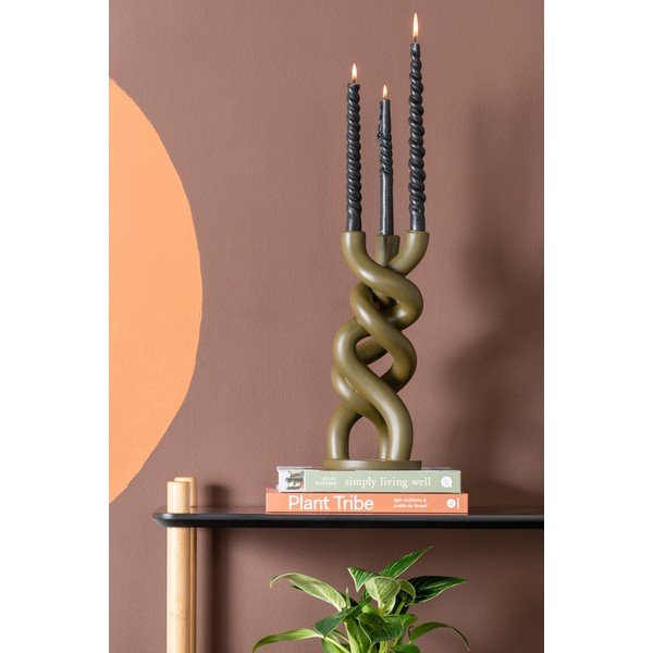 Suport din ceramică pentru trei lumânări PT LIVING Twisted, înălțime 31,4 cm, verde-image-1
