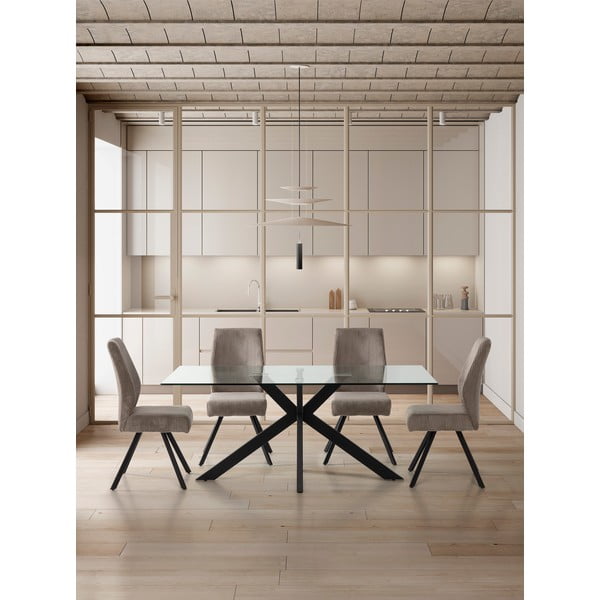 Scaune de dining gri-deschis 2 buc. din catifea reiată Anibal – Marckeric-image-1