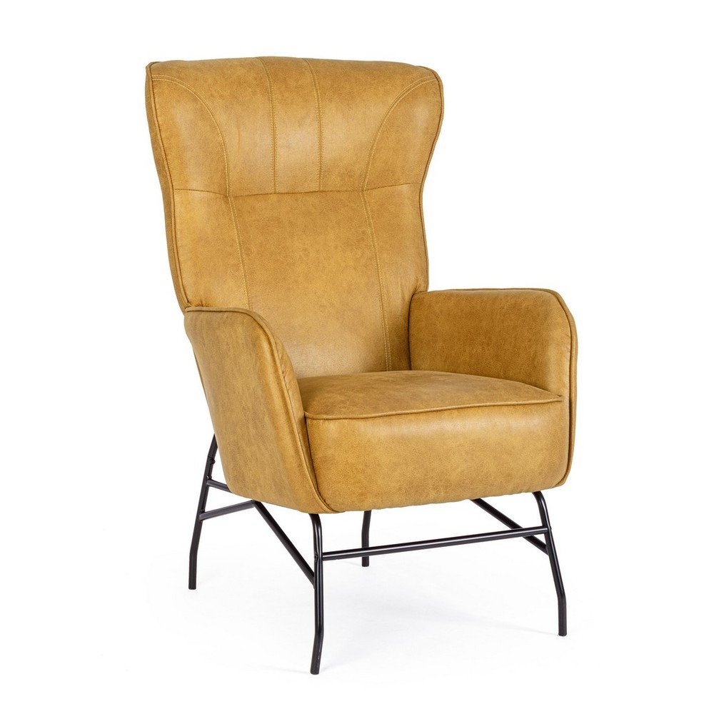 Fotoliu galben muștar cu tapițerie din imitație de piele Nasira – Bizzotto