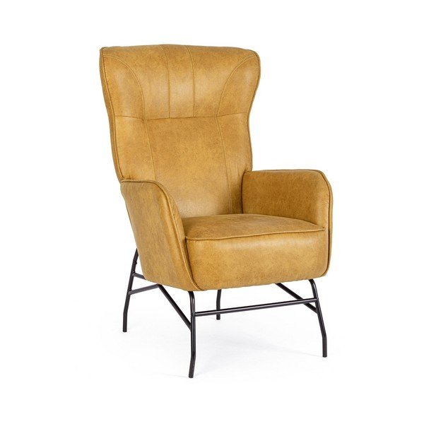 Fotoliu galben muștar cu tapițerie din imitație de piele Nasira – Bizzotto