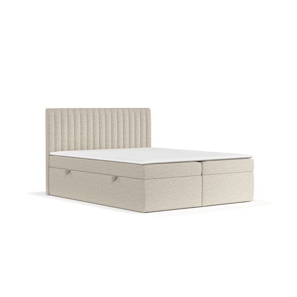 Pat boxspring bej cu spațiu de depozitare 140x200 cm Spencer – Maison de Rêve