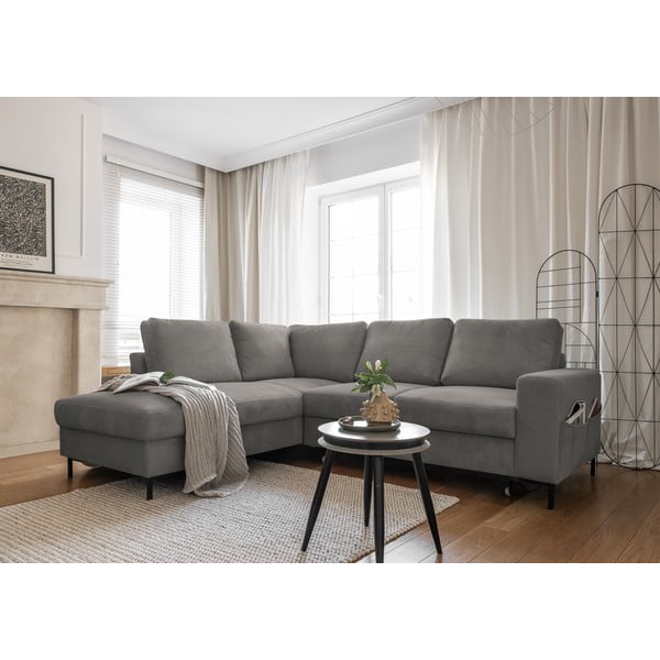 Colțar gri extensibil cu tapițerie din catifea reiată  (cu colț pe partea stângă ) Lofty Lilly – Miuform-image-4