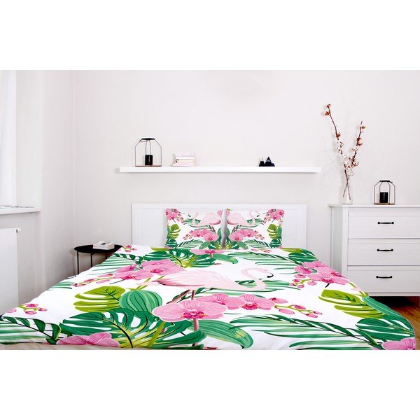 Lenjerie de pat din bumbac satinat Butter Kings Flamingos, 200 x 200 cm.-image-1