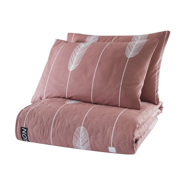 Cuvertură de pat cu 2 fețe de pernă din bumbac ranforce Mijolnir Modena, 225 x 240 cm, roz