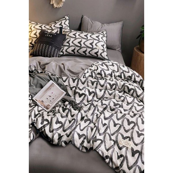 Lenjerie de pat alb-gri din bumbac pentru pat de o persoană-extins și cearceaf 160x220 cm – Mila Home-image-1