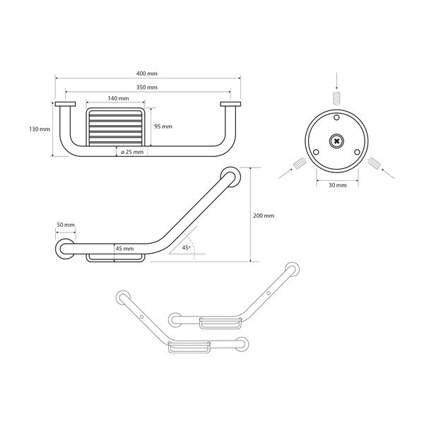 Mâner de siguranță pentru baie de montat pe perete din alamă 40 cm X-Round – Sapho-image-1