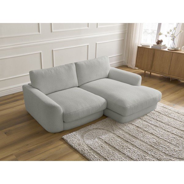 Colțar gri deschis cu tapițerie din țesătură bouclé (cu colț pe partea dreaptă/cu șezlong) Leonore – Bobochic Paris-image-3