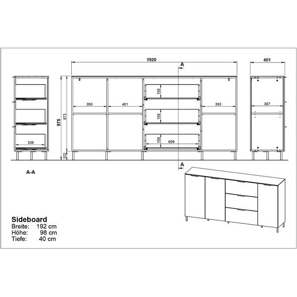 Comodă joasă gri-bej cu aspect de nuc 192x98 cm California - Germania-image-3