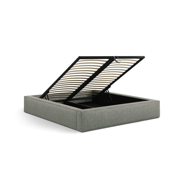 Pat matrimonial verde tapițat cu spațiu de depozitare cu somieră 140x200 cm Simon – Micadoni -image-3