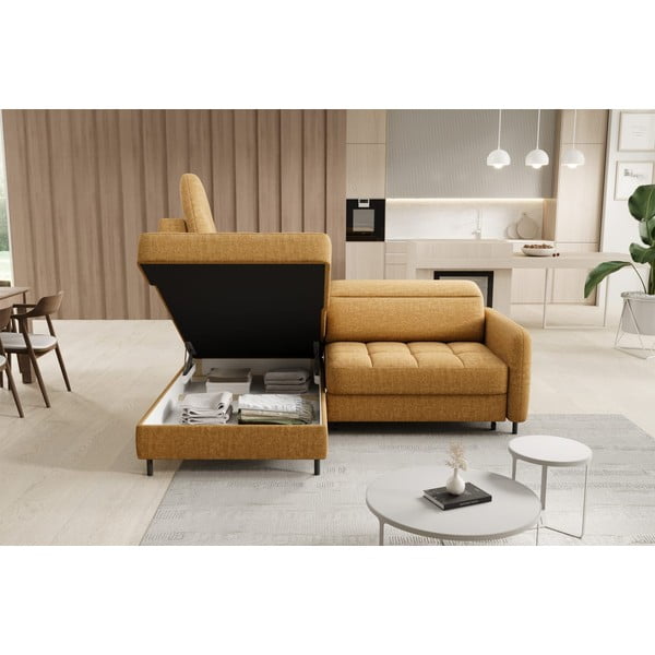 Colțar galben extensibil/cu spațiu de depozitare cu tapițerie din catifea (cu colț pe partea stângă/în formă de ”L”) Barea – ELTAP-image-4