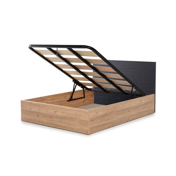 Pat dublu gri cu spațiu de depozitare și somieră 160x200 cm Kronos - Marckeric-image-4