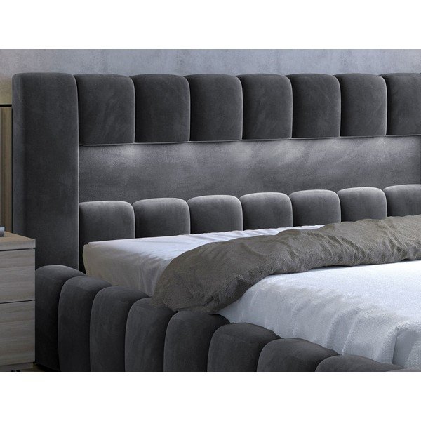 Pat matrimonial gri tapițat cu spațiu de depozitare cu somieră 160x200 cm Lamica – ELTAP-image-4