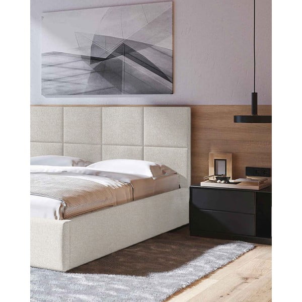 Pat matrimonial bej tapițat cu spațiu de depozitare cu somieră 160x200 cm Bufo – MESONICA-image-4