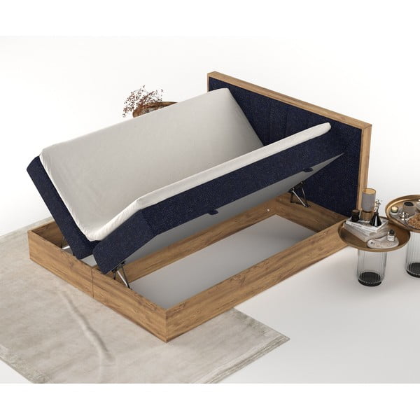 Pat boxspring albastru închis/în culoare naturală cu spațiu de depozitare 180x200 cm Asahi – Maison de Rêve-image-4