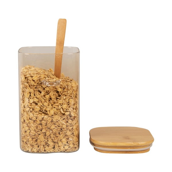 Borcan din sticlă cu capac și lingură din lemn PT LIVING Canister, înălțime 16 cm, maro-image-2