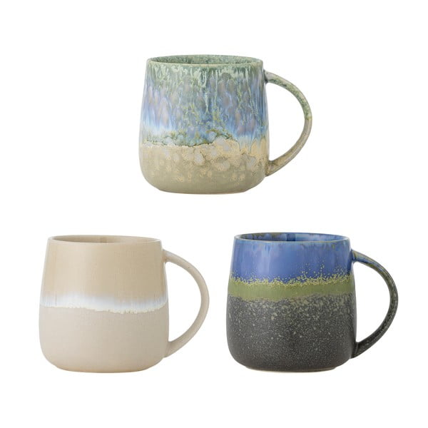 Căni albastre/bej 3 buc. din gresie 460 ml Cloe – Bloomingville