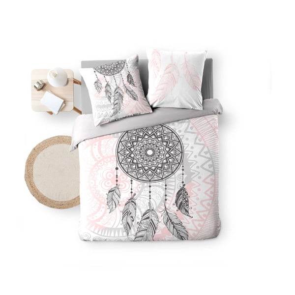 Lenjerie de pat albă/roz din bumbac pentru pat dublu 200x200 cm Namaste – douceur d'intérieur-image-2