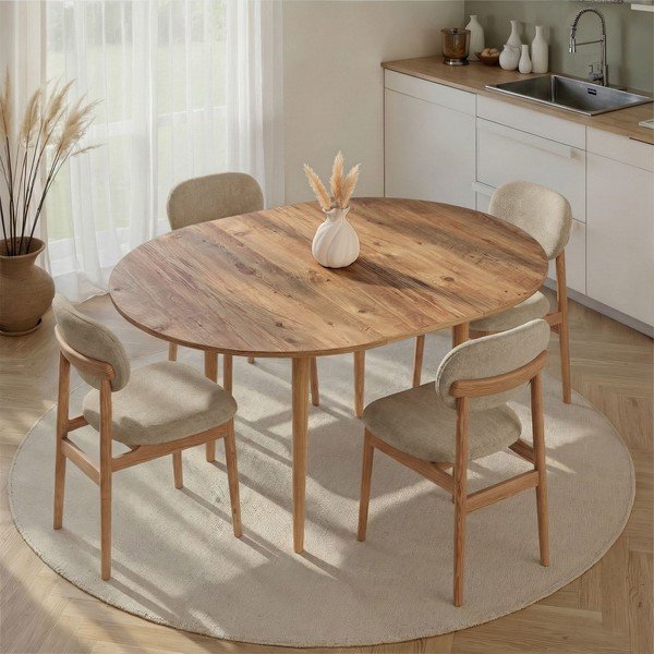 Masă de dining rotundă extensibilă cu aspect de lemn de pin cu blat suplimentar ø 100 cm Viona – Kalune Design-image-2