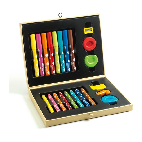Servietă artistică cu creioane colorate și carioci Djeco