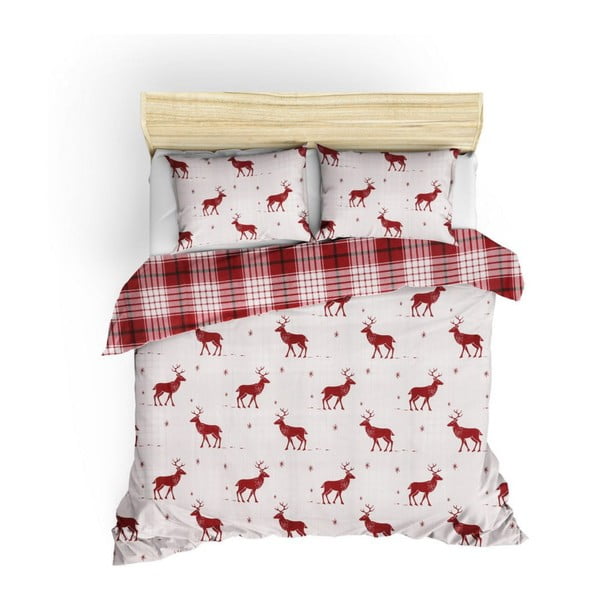 Lenjerie și cearceaf din amestec de bumbac pentru pat dublu Mijolnir Geyik Claret Red, 200 x 220 cm