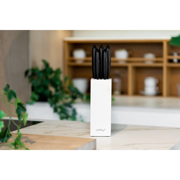 Set 5 cuțite în suport Vialli Design Caro, alb-image-2