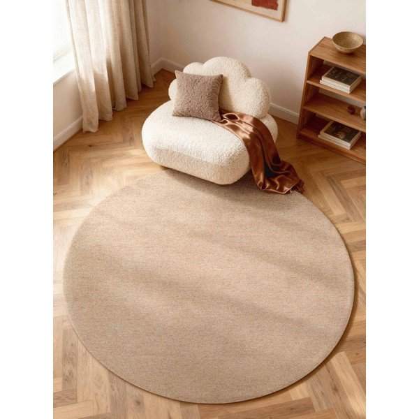 Covor în culoare naturală țesut manual rotund din lână ø 160 cm Puristic Knots – Elle Decoration-image-1