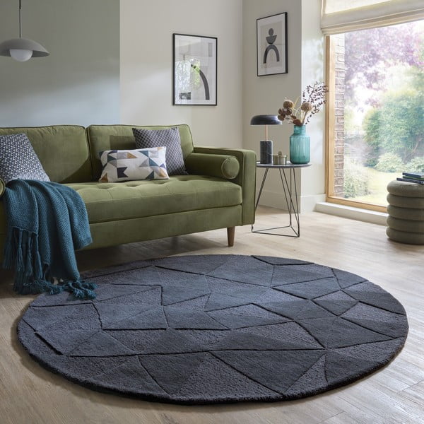 Covor gri antracit țesut manual rotund din lână ø 160 cm Shard Charcoal – Flair Rugs-image-1