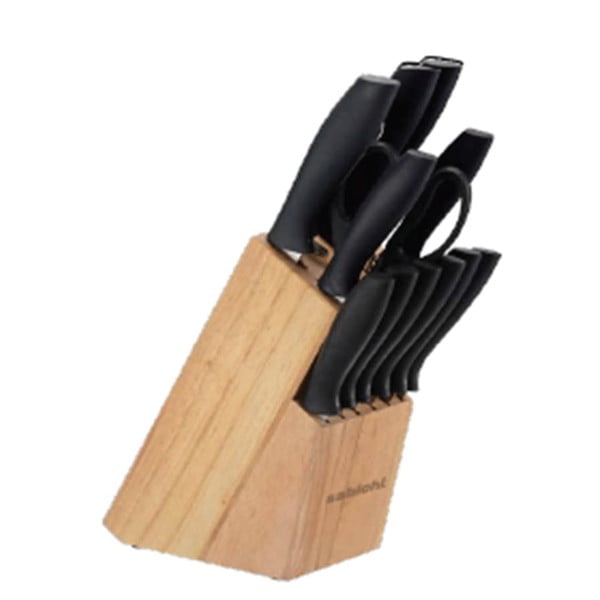 Set cuțite, foarfecă, dispozitiv ascuțit și suport din lemn Sabichi, 12 buc.