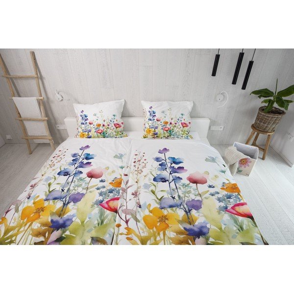 Lenjerie de pat din bumbac satinat pentru pat de o persoană 140x200 cm Watercolour Flowers – Butter Kings-image-1