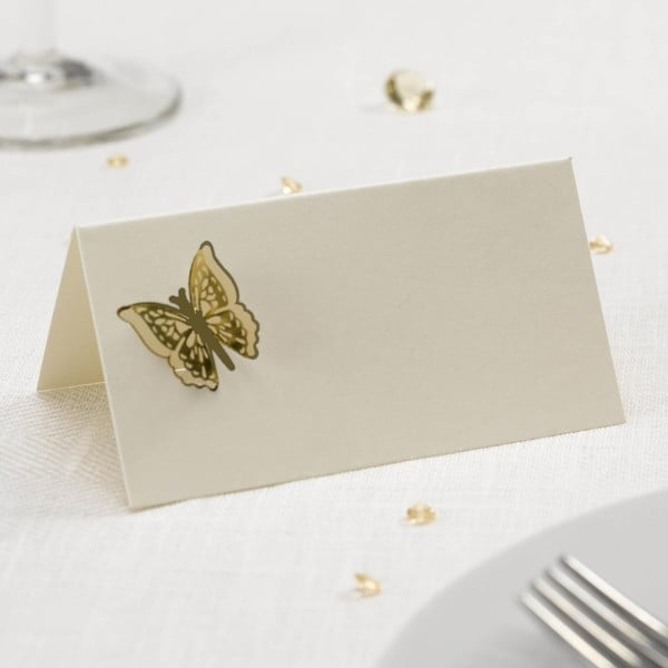 Set 10 carduri masă pentru nume cu decor 3D auriu Neviti Butterfly