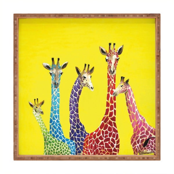 Tavă decorativă din lemn Giraffes, 40 x 40 cm