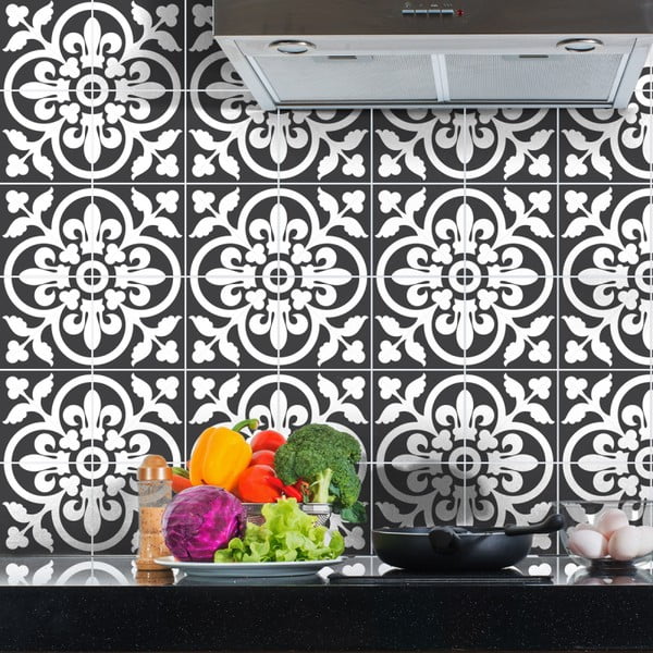 Set 60 autocolante de perete Ambiance Classic Tiles Shade of Grey, 15 x 15 cm