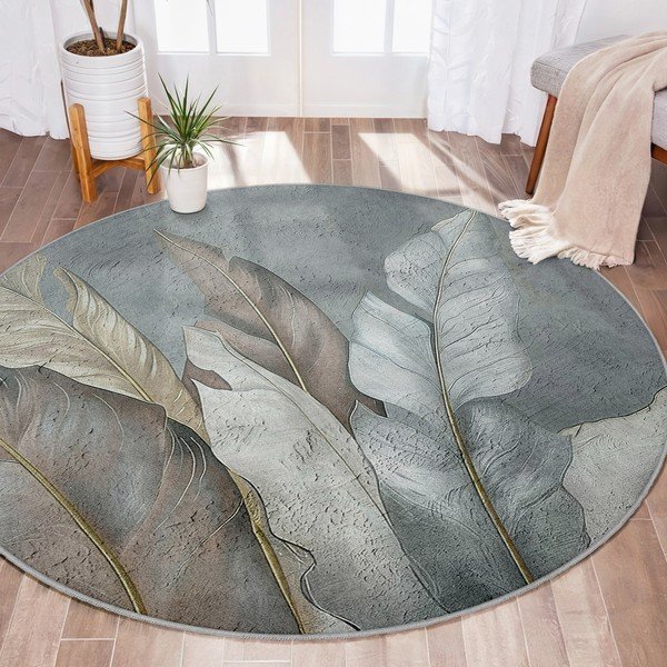 Covor verde/gri lavabil rotund ø 100 cm Dusty Leaves – Mila Home-image-4
