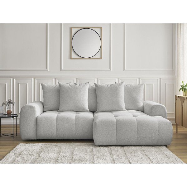 Colțar gri deschis extensibil/cu spațiu de depozitare cu tapițerie din chenille (cu colț pe partea dreaptă/cu șezlong) Roxelane – Bobochic Paris-image-1