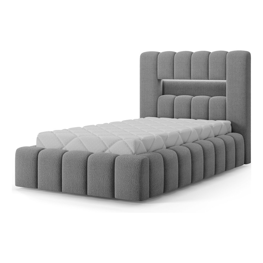 Pat gri tapițat cu spațiu de depozitare cu somieră 90x200 cm Lamica – ELTAP