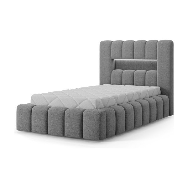 Pat gri tapițat cu spațiu de depozitare cu somieră 90x200 cm Lamica – ELTAP