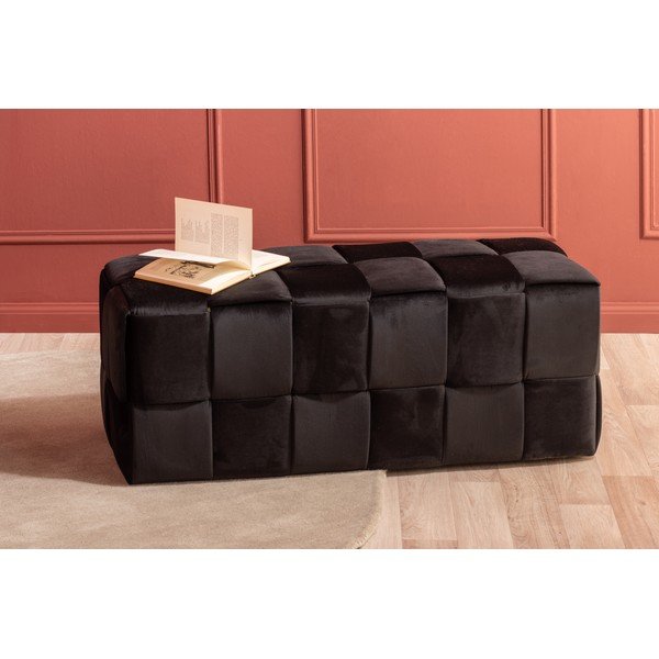 Taburet negru cu tapițerie din catifea Weaved – Leitmotiv-image-1