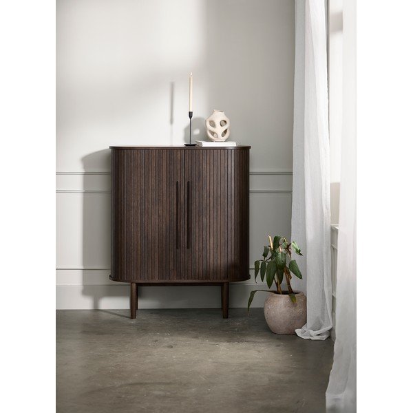 Dulap în culoare naturală închisă cu aspect de lemn de stejar cu ușă glisantă 100x118x40 cm Meta – Unique Furniture-image-1