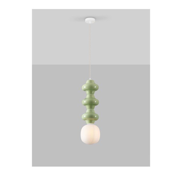 Lustră albă/verde-deschis din ceramică cu abajur din sticlă ø 18 cm Clio – Nova Luce-image-4