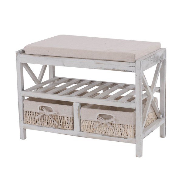 Băncuță cu spațiu de depozitare Mendler Shabby Shoe, alb