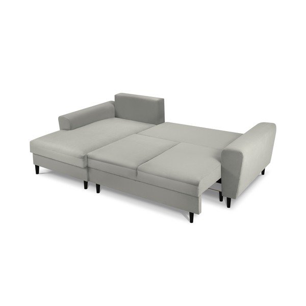 Colțar extensibil cu tapițerie reiată și șezlong pe partea stângă Micadoni Home Moghan, gri deschis-image-4